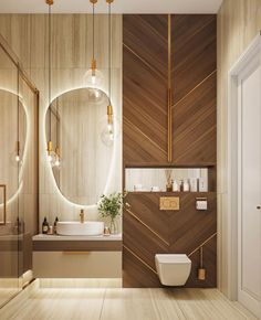 a modern bathroom with wooden walls and flooring