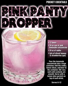 the pink party dropper cocktail recipe is shown