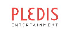 the pledis entertainment logo is shown in red and black on a white background