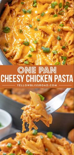 one pan cheesy chicken pasta is an easy and delicious dinner that's ready in less than 30 minutes