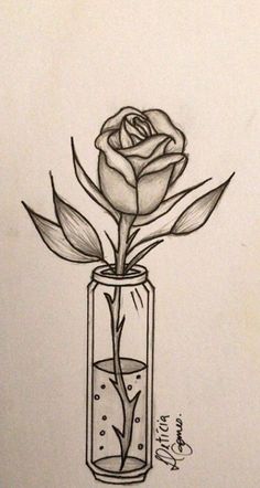 a drawing of a rose in a glass vase