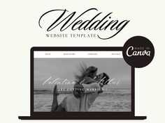 the wedding website is displayed on an open laptop computer, and it appears to be in black and white