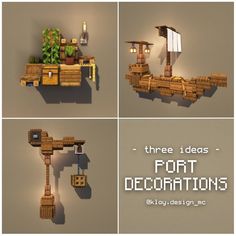 there are four different types of furniture made out of wood planks with text that reads, three ideas - port decorations