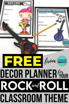 a rock and roll classroom theme with the text free from decor planner for your rock and roll classroom