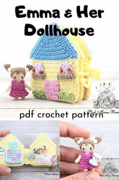 crochet pattern for a dollhouse with two little mouses in the house