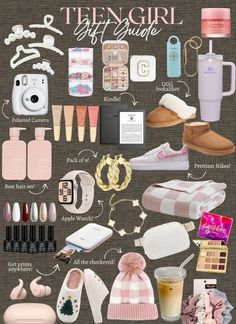 a poster with many different items and words on the page, including shoes, sweaters,