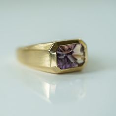 Ametrine Ring, Purple And Yellow, Modern Ring, Bespoke Jewellery, Straight Lines, Custom Jewelry Design, The Purple, Solitaire Ring, Custom Jewelry