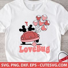 mickey mouse driving car with balloons in the air and love bug svg dxf cut file