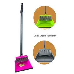 three different types of brooms and mop attachments for cleaning the floor with color chosen randomly