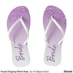 Purple Dripping Glitter Paper Bride Flip Flops