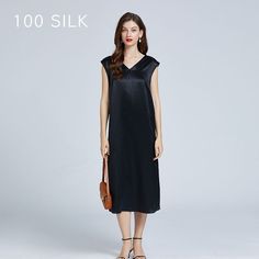 Women's Sleeveless V-Neck Maxi Silk Dress - PandaSilk Summer V-neck Modal Satin Midi Dress, Sleeveless Silk V-neck Dress For Summer, Sleeveless Satin V-neck Dress For Summer, Silk V-neck Summer Dress, Elegant Silk Sleeveless Dress, Silk V-neck Sleeveless Dress For Evening, Satin Sleeveless V-neck Dress For Evening, Satin Sleeveless V-neck Evening Dress, Chic Silk Sleeveless Slip Dress