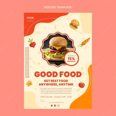 a poster for a food restaurant with burgers and fries on it, in the middle of