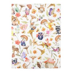 an image of a napkin with animals and flowers on the front, in white background