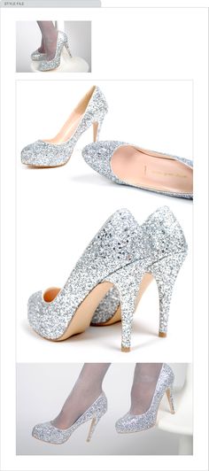 These are totally fabulous and make me seriously consider wearing heels... at least for the ceremony. Wedding Dress Cinderella, Simple White Wedding Dress, Quinceanera Shoes, Sparkly Wedding Shoes, Wedding Dresses Cinderella, Cinderella Wedding, Sparkly Wedding, Sparkly Heels, Prom Heels