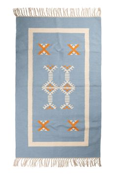 Harmony Dhurrie Rug - Ten Thousand Villages Dhurrie Beige, Dhurrie Rugs, Cotton Rug, Fair Trade, Blue, Home Decor