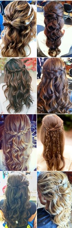 The top left bow is so cute and the bottom left! those are my top two hair picks for my wedding :) <3 Hairstyles For Sweet 16, Wedding Curls, Winter Wedding Hair, Fancy Hairstyles, Ideas Nails, Half Up Hair, Wedding Hairstyles For Long Hair