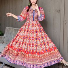 Lovely travel dress with vibrant Indian-inspired prints Indian Dresses For Women, India Culture, Indian Inspired, Travel Dress, Indian Dress, Lantern Sleeve, Lantern Sleeves, Types Of Skirts, Female Travel