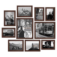 black and white photo collage with old trams