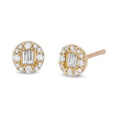 These 1/5 ct. t.w. composite diamond circle stud earrings are set in 10K gold and secure with friction backs. Yellow Gold Round Earrings With Baguette Diamonds, 14k Gold Round Baguette Diamond Earrings, 14k Gold Baguette Diamond Earrings, 14k Gold Diamond Earrings With Baguette Diamonds, Round Baguette Diamond Earrings For Anniversary, Classic Round Diamond Earrings With Baguette Diamonds, Yellow Gold Round Diamond Earrings With Baguette Diamonds, Round Baguette Diamond Earrings, Gold Round Diamond Earrings With Baguette Diamonds