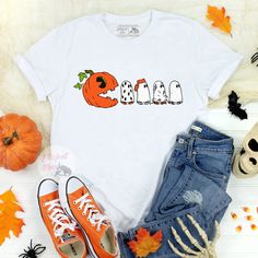 Funny Halloween Shirts, Halloween Outfits, pacman pumpkin, pacman ghosts, FALL SHIRTS, FALL SHIRT IDEAS, FALL SHIRT DESIGNS, FALL SHIRTS WITH SAYINGS, FALL SHIRT COLORS, FALL SHIRTS FOR GIRLS, FALL SHIRTS FOR WOMEN, VINYL FALL SHIRTS, HALLOWEEN T SHIRT, FALL OUTFIT, HOLIDAY T SHIRT, HOLIDAY SHIRT, Pac Man Ghost Tshirt, Funny White T-shirt For Fall, Spooky Custom Print T-shirt For Fall, Funny White Shirt For Fall, Pacman Pumpkin, Fall Shirt Designs, Fall Teacher Shirts, Fall Shirt Ideas, Womens Fall Shirts