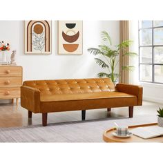 a living room scene with focus on the couch