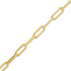 This dynamic bracelet is perfect for stacking or wearing on its own, with a unique hollow paperclip design set in iconic 10K yellow gold. The 7.5-inch bracelet features a high polish finish and secures with a lobster clasp. Modern Yellow Gold Link Chain Bracelet, Modern Gold Chain Bracelet With Paperclip Chain, Gold-tone Link Paperclip Bracelet With Lobster Clasp, Gold-tone Oval Link Paperclip Bracelet With Lobster Clasp, Gold-tone Paperclip Bracelet With Lobster Clasp, Modern Gold-tone Paperclip Bracelet With Rectangular Links, Modern Paperclip Bracelet With Cable Chain For Formal Occasions, Classic Gold-tone Paperclip Bracelet With Lobster Clasp, Modern Gold-tone Link Paperclip Bracelet