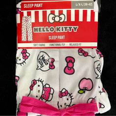 Brand New Hello Kitty With Pink Apple And Bow Sleep Pants! Women Size: L/Xl (36-42) Soft Fabric Functional Fly Relaxed Fit 100% Polyester Machine Wash Cold Only With Light Colors Tumble Dry Low Cool Iron When Needed Do Not Cry Clean Playful White Pajama Shorts For Pajama Party, Cute Hello Kitty Print Pants For Pajama Party, Hello Kitty Print Long Pants Sleepwear For Loungewear, Cute Pants With Hello Kitty Print For Pajama Party, White Stretch Sleepwear, Cute Hello Kitty Print Bottoms For Pajama Party, Hello Kitty Print Bottoms For Pajama Party, Pink Hello Kitty Print Bottoms For Sleepover, Cute Hello Kitty Print Loungewear Bottoms