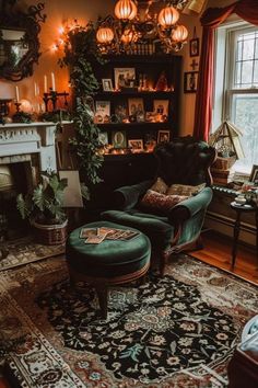 a living room filled with furniture and a fire place