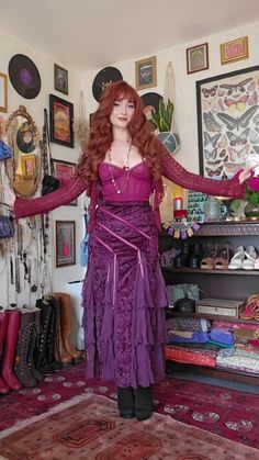 Colorful Whimsical Outfits, Colorful Witchy Outfits, Whimsy Goth Fashion, Pink Whimsigoth Outfit, Whimsigoth Outfits Aesthetic, Purple And Red Outfit, Purple Fairy Aesthetic, Red And Purple Outfit