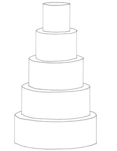 a black and white drawing of a three tiered cake with the top layer cut out