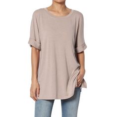 Women's Casual Round Neck Cuffed Short Sleeve Loose Tee Basic Top T-Shirt It had you at hi-low. Ease into instant edge in this loose and long-on-style jersey knit top. The hi-low hemline makes it perfect for layering under anything from a sweet cardigan to a bomber jacket. Team it with long trousers and a longline jacket for a relaxed weekend edit. Color: Brown.  Gender: female.  Age Group: adult. Longline Jacket, Fitted Tunic, Shirts For Leggings, Loose Tees, Uniform Fashion, Long Trousers, Cuffed Shorts, Top T Shirt, Basic Tops