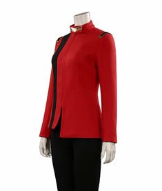 Michael Burnham Star Trek: Discovery S05 Sonequa Martin Jacket Red Stand Collar Blazer For Winter, Red Fitted Blazer With Stand Collar, Michael Burnham, Star Trek Discovery, Varsity Letterman Jackets, Aviator Jackets, Letterman Jacket, A Symbol, Denim Jacket Men