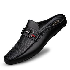 Leather Loafers Slip-on Mules Men - A.A.Y FASHION – A.A.Y FASHION Black Flat Heel Dress Shoes For Spring, Black Dress Shoes With Flat Heel For Spring, Black Slip-ons With Removable Insole, Black Office Slip-ons For Spring, Elegant Black Slip-ons For Summer, Black Leather Sole Slip-ons For Office, Black Dress Shoes With Leather Sole For Spring, Casual Black Pointed Toe Dress Shoes, Black Closed Toe Dress Shoes For Office