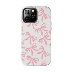 pink bows on white phone case for the iphone 11 / 12 and other devices,