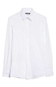 Channel a trim, tailored aesthetic in this cotton button-up shirt that features a crisp point collar and long sleeves. 30 1/2" length (size 40) Front button closure Point collar Long sleeves with button cuffs 100% cotton Dry clean or machine wash, line dry Made in Italy Men's Designer Clothing Timeless Long Sleeve Dress Shirt For Daywear, Classic Long Sleeve Dress Shirt For Daywear, Cotton Business Shirt With Collar, Business Casual Slim Fit Dress Shirt With Collar, Slim Fit Dress Shirt For Business Casual, Timeless Long Sleeve Shirt With Placket, Long Sleeve Cotton Dress Shirt With Concealed Placket, White Long Sleeve Dress Shirt With Concealed Placket, Cotton Dress Shirt With Concealed Placket