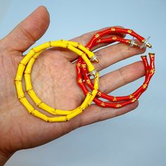 Vintage KLJ bamboo hoop earrings. Yellow enameled huggie hoops. Designer orange enamel hoop earrings. Hoop earrings diameter: 6 cm/2.4 inches. Mark- KJL Excellent vintage condition like new. Maybe you want to see other huggie hoops too: https://www.etsy.com/shop/VintageVoyageLT?ref=seller-platform-mcnav&section_id=32320671 You can write me a message if you have any questions. Glad you visited my store! Have a great time! Bamboo Hoop Earrings, Glass Pendant Necklace, Jewelry Earrings Hoops, Lithuania, Glass Pendants, Beautiful Necklaces, Clip On Earrings, Statement Earrings, Leather Bracelet