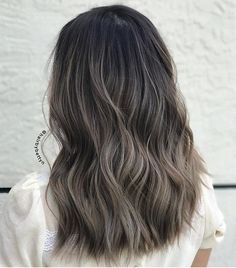 Brown Hair Cool Balayage, Blended Ash Blonde Highlights, Ash Brown Solid Hair Color, Ash Brown Partial Balayage, Black Hair To Ash Blonde, Baliage Hair Black, Ash Babylights On Dark Hair, Medium Ash Brown Balayage, Brown Ashy Balayage