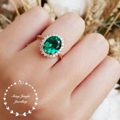 Rose gold emerald ring, Halo emerald engagement ring, 3 ct lab emerald, royal halo design, green gemstone ring, cluster ring, promise ring by ShinyJungleJewellery on Etsy https://www.etsy.com/listing/641080309/rose-gold-emerald-ring-halo-emerald Halo Emerald Engagement Ring, Rose Gold Emerald Ring, Emerald Solitaire Ring, Silver Emerald Ring, Green Gemstone Ring, Emerald Ring Gold, Ring Halo, Halo Design, Halo Style