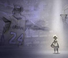 a drawing of a person standing in front of a basketball hoop with the number 24 on it