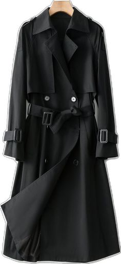 Black Belted Pea Coat For Fall, Long Pea Coat For Spring Workwear, Black Double-breasted Outerwear With Belted Cuffs, Spring Black Outerwear With Double Button Closure, Hip Hop Jacket, Casual Denim Jacket, British Khaki, Hooded Denim Jacket, Elegant Coats