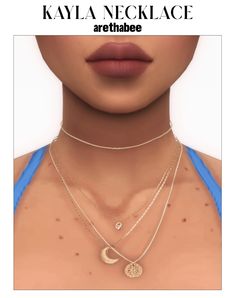 a woman's neck with two necklaces on it and the words, kayla necklace