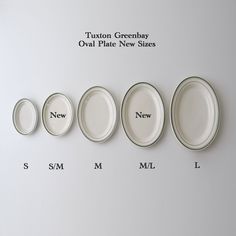 four plates are shown with the names of each plate in different sizes, and there is no image to describe