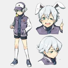 an anime character with white hair and blue eyes, wearing short shorts and a baseball cap