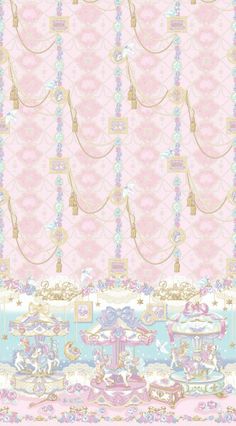 an ornate wallpaper with pink, blue and white designs on it's border