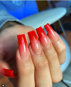 20+ Bold Red Ombre Nail Designs For 2022 - The Glossychic Red Tip Nails, Red Ombre Nails, Coffin Nails Ombre, Red And White Nails, Red Acrylic Nails, Pink Ombre Nails, Ombre Nail, Diva Nails, Ombre Acrylic Nails