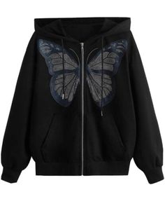 Women's Rhinestone Butterfly Drawstring Hoodie Jacket | eBay Rhinestone Jacket, Butterfly Rhinestone, Color Pencil, Butterfly Pattern, Drawstring Hoodie, Designer Suits, Pencil Art, Grey Long Sleeve, Casual Jacket