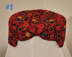 Traditional Hand embroided Balochi/Sindhi/Pashtoon cap with mirror work for men. Size 22 inches round. Free shipping throughout U.S Traditional Red Hat, Traditional Festive Hat For Festivals, Traditional Embroidered Festive Hats, Multicolor Embroidered Hats For Festivals, Traditional Embroidered Hats For Festivals, Mirror Work, Skull Cap Beanie, Skull Cap, Accessories Hats