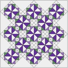 an image of a purple and green quilt pattern with squares in the shape of hexagons