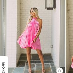 Never Worn, Just Too Short! Spring Beach Mini Dress With Pleats, Pleated Mini Dress For Vacation And Spring, Spring Vacation Pleated Mini Dress, Spring Pleated Mini Dress For Day Out, Plunging V Neck Dress, Pink Pleated Dress, Metallic Gold Dress, Tweed Shift Dress, Joy Dress