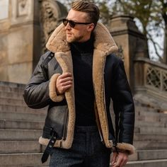 Men Aviator Pilot RAF B3 Flying Bomber Fur Real Lambskin Leather Jacket #bluf #leather #leathermen #leatherman #blackleather #gayleatherman #gear365 #leatherjacket #leatherpants #leathergloves #leatheruniform #leatherbiker #fullleather #leatherlife #leathergay #instaleather #gayleather #guysngear #gay #bisexual #bisexualmen #instagay #gayfetish #gaylife #lgbt #leatherfetish #volkswagen #arteon #volkswagenarteon Shearling Leather Jacket, Aviator Leather Jacket, Socks Outfit, Black Aviators, Looks Street Style, Stylish Mens Outfits